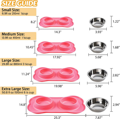 Pet Dog Bowls 2 Stainless Steel Dog Bowl with No Spill Non-Skid Silicone Mat + Pet Food Scoop Water and Food Feeder Bowls for Feeding Small Medium Large Dogs Cats Puppies (M, Pink)