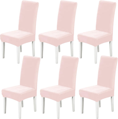 Soft Velvet Dining Chair Covers for Dining Room Set of 6 Pack Velvet Slipcovers Chairs Cover Stretch Slipcover, Pink