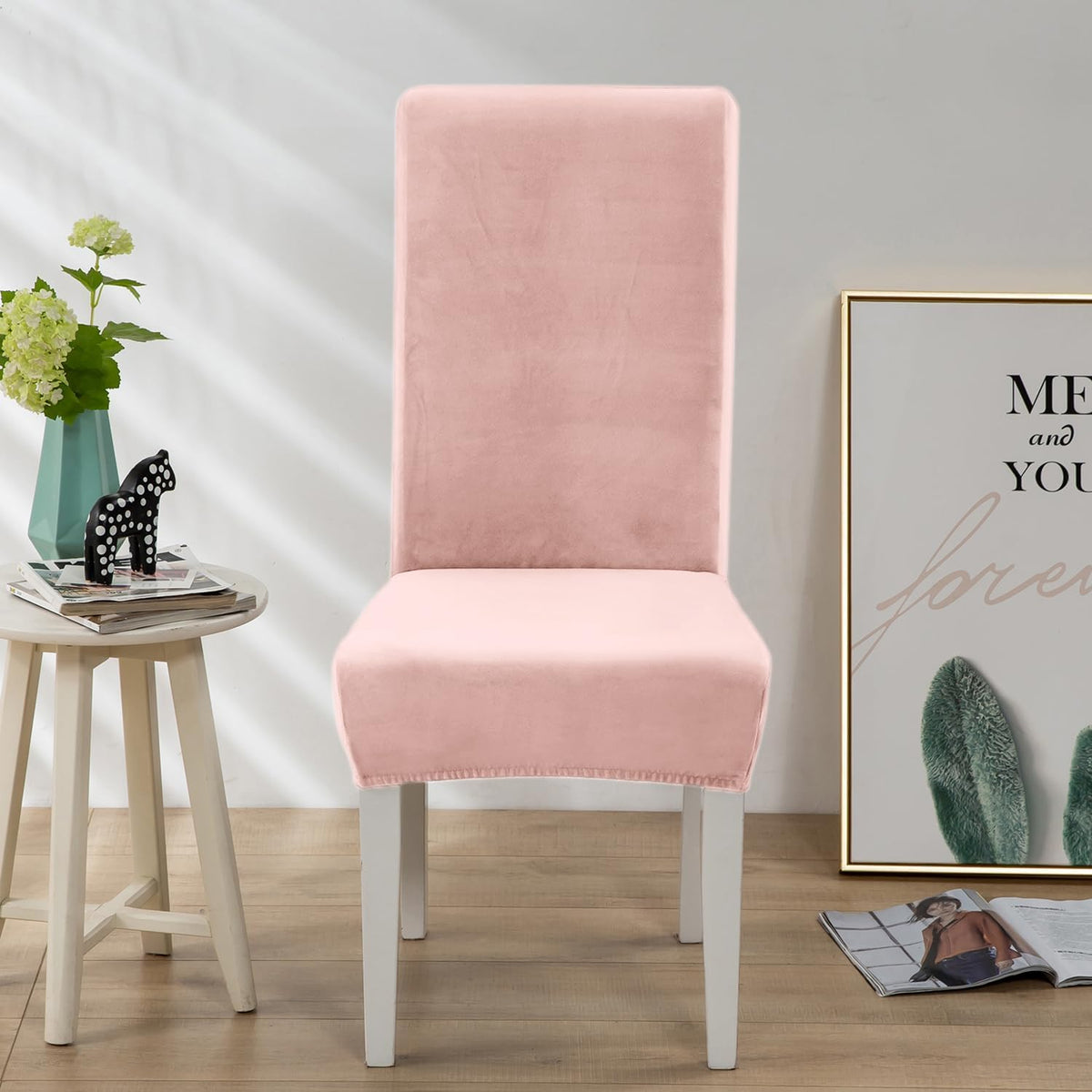 Soft Velvet Dining Chair Covers for Dining Room Set of 6 Pack Velvet Slipcovers Chairs Cover Stretch Slipcover, Pink