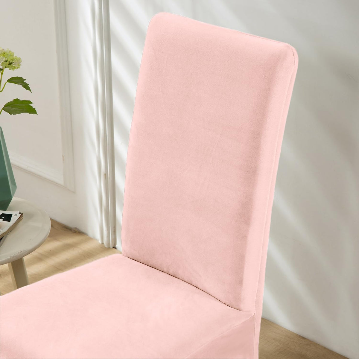Soft Velvet Dining Chair Covers for Dining Room Set of 6 Pack Velvet Slipcovers Chairs Cover Stretch Slipcover, Pink