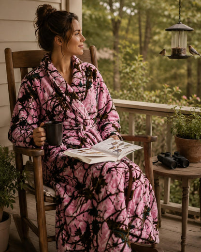 Camo/Pink Camo Polar Fleece Bathrobe with Shawl Collar