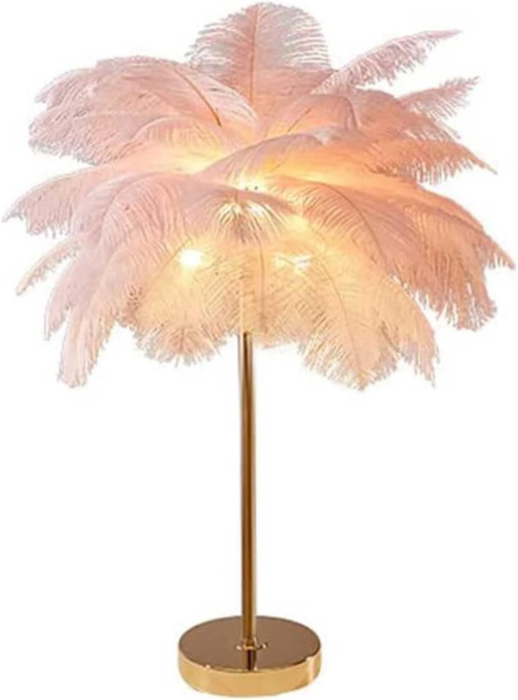 Nordic Luxury Feather Table Lamp Bedside Living Room Desk Table Lights Indoor Lighting Ostrich Feather Stand Light Night Light 3 Level Brightness for Bedrooms Study Rooms Living Rooms (Pink)