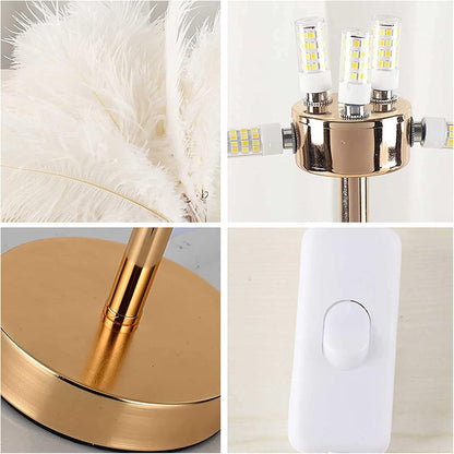 Nordic Luxury Feather Table Lamp Bedside Living Room Desk Table Lights Indoor Lighting Ostrich Feather Stand Light Night Light 3 Level Brightness for Bedrooms Study Rooms Living Rooms (Pink)