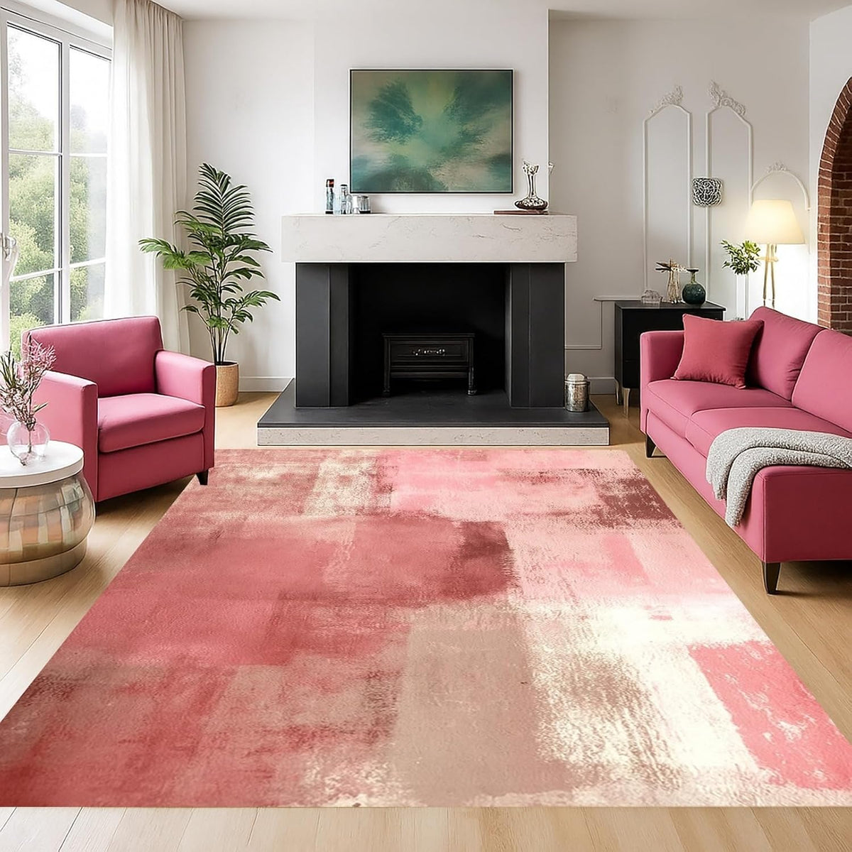 Contemporary Aesthetic Abstract Art Rug 2x3 Soft Cream Pink Washable Rugs for Living Room Bedroom Diningroom Non Slip Large Carpet Modern Vibrant Playroom Nursery Non Shedding Easy Clean Mats