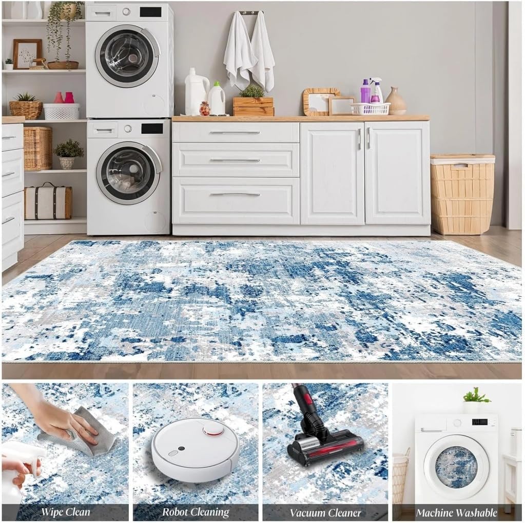 Contemporary Aesthetic Abstract Art Rug 2x3 Soft Cream Pink Washable Rugs for Living Room Bedroom Diningroom Non Slip Large Carpet Modern Vibrant Playroom Nursery Non Shedding Easy Clean Mats