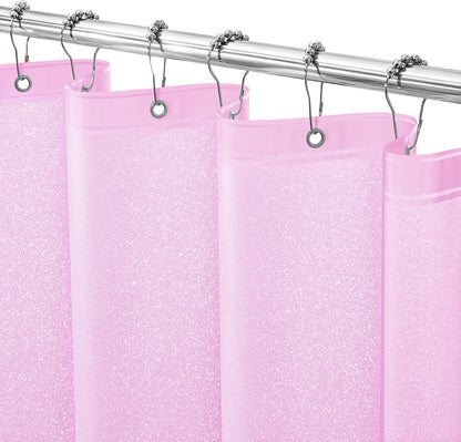 Waterproof Plastic Dreamy Pink Glitter Shower Curtain, Sparkle PEVA Shower Curtain Liner with 3 Large Magnets, 72 x 72 inch Blingbling Shimmery Bathroom Décor Shower Curtain Rose Pink