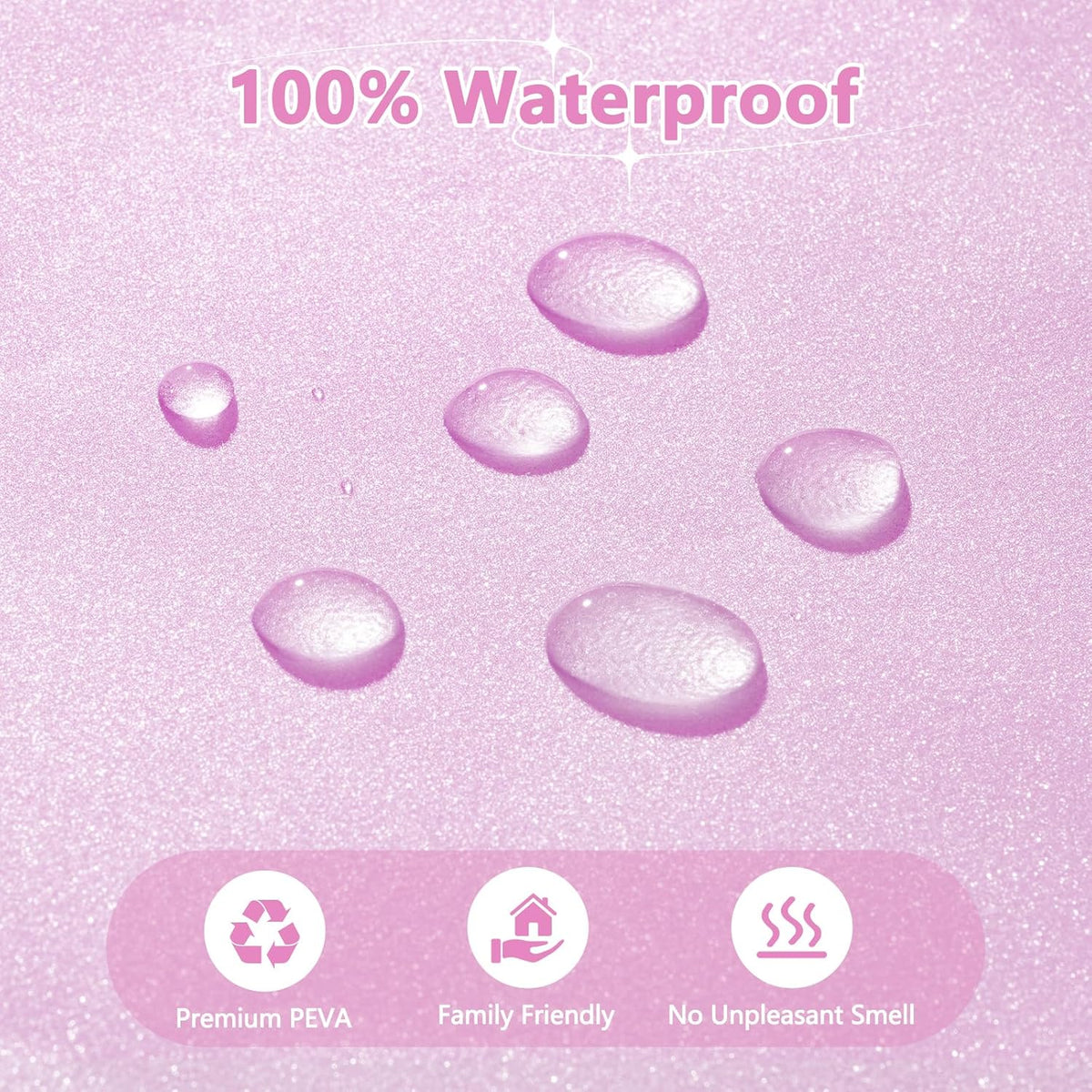 Waterproof Plastic Dreamy Pink Glitter Shower Curtain, Sparkle PEVA Shower Curtain Liner with 3 Large Magnets, 72 x 72 inch Blingbling Shimmery Bathroom Décor Shower Curtain Rose Pink