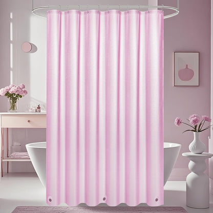 Waterproof Plastic Dreamy Pink Glitter Shower Curtain, Sparkle PEVA Shower Curtain Liner with 3 Large Magnets, 72 x 72 inch Blingbling Shimmery Bathroom Décor Shower Curtain Rose Pink