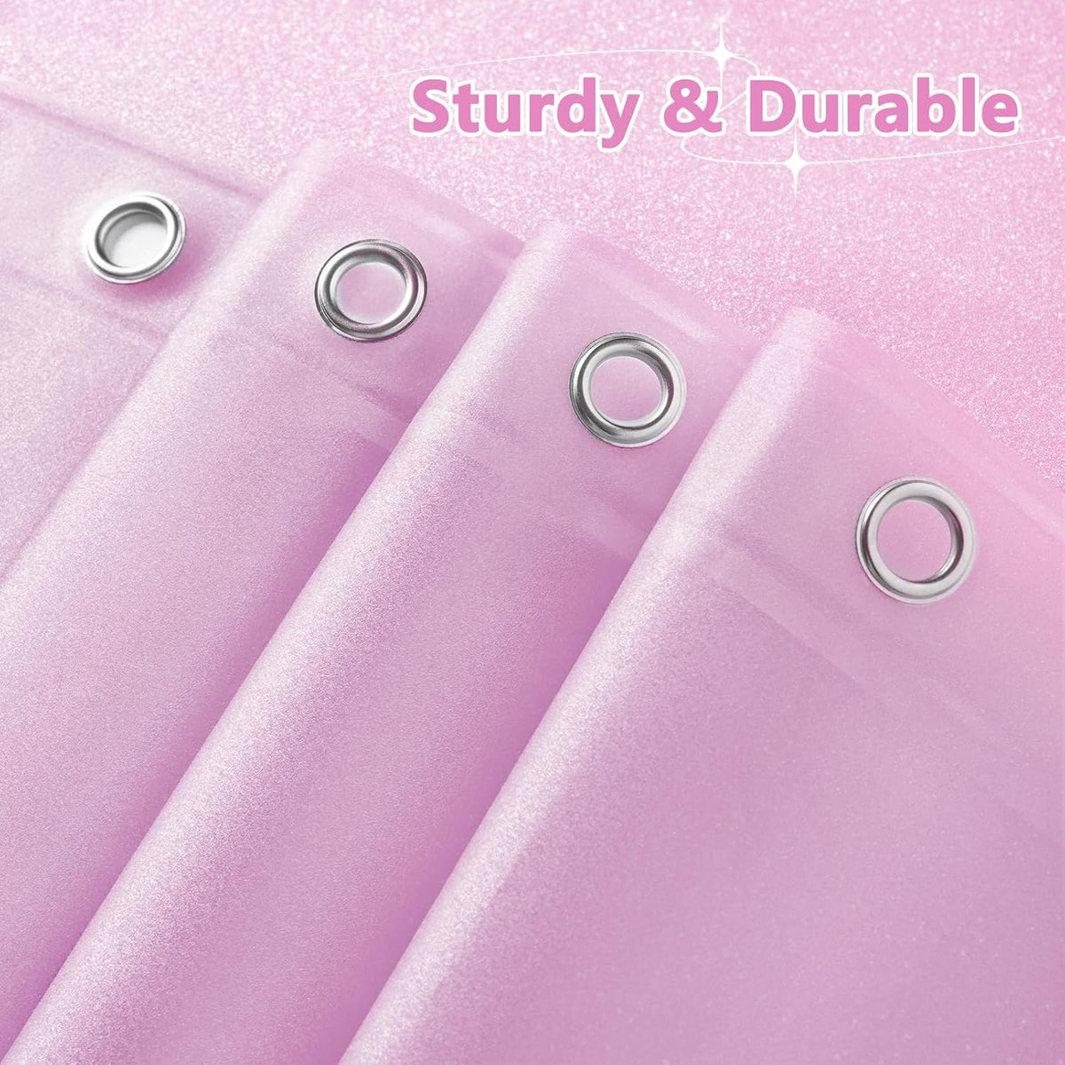 Waterproof Plastic Dreamy Pink Glitter Shower Curtain, Sparkle PEVA Shower Curtain Liner with 3 Large Magnets, 72 x 72 inch Blingbling Shimmery Bathroom Décor Shower Curtain Rose Pink