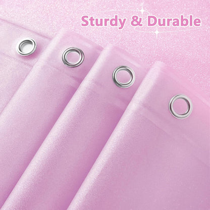 Waterproof Plastic Dreamy Pink Glitter Shower Curtain, Sparkle PEVA Shower Curtain Liner with 3 Large Magnets, 72 x 72 inch Blingbling Shimmery Bathroom Décor Shower Curtain Rose Pink