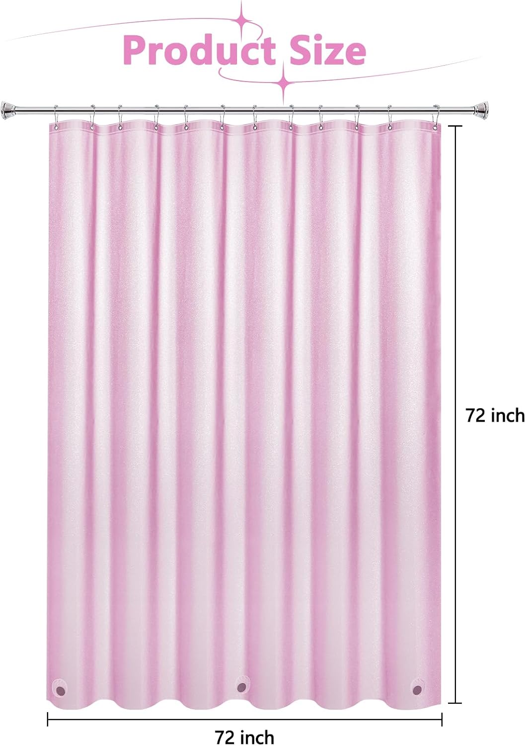 Waterproof Plastic Dreamy Pink Glitter Shower Curtain, Sparkle PEVA Shower Curtain Liner with 3 Large Magnets, 72 x 72 inch Blingbling Shimmery Bathroom Décor Shower Curtain Rose Pink