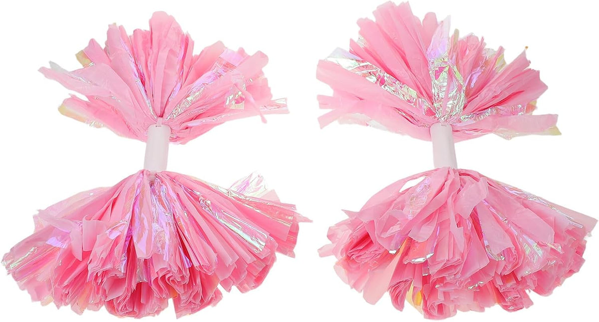 2pcs Cheer Pom Poms with Handle for Competition Cheerleading Team Spirit Accessories 6-inch Rainbow Matte Pink for School Dance Performances