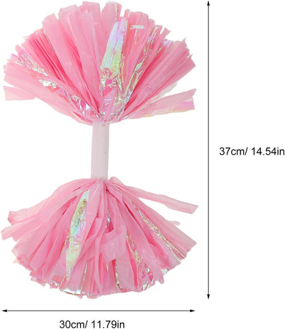 2pcs Cheer Pom Poms with Handle for Competition Cheerleading Team Spirit Accessories 6-inch Rainbow Matte Pink for School Dance Performances