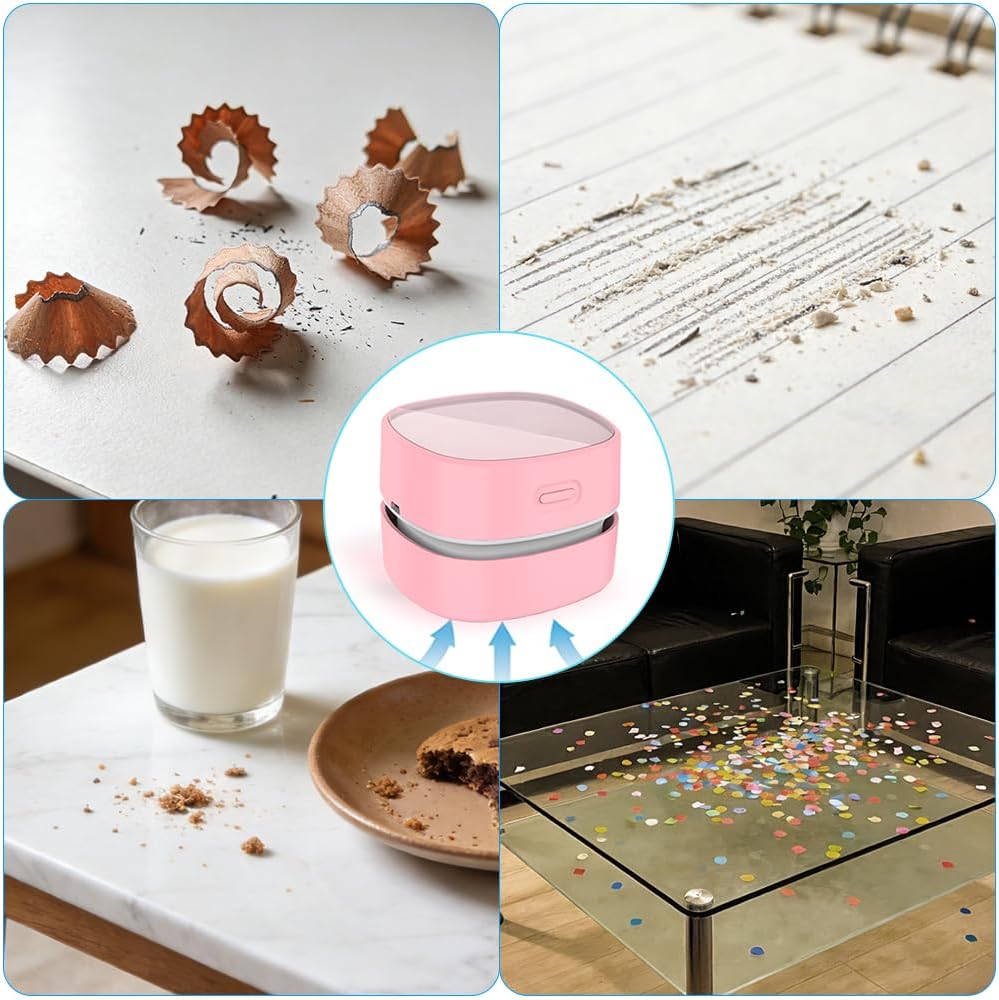 Mini Desktop Vacuum Cleaner for Table Dust (Pink AA Battery)