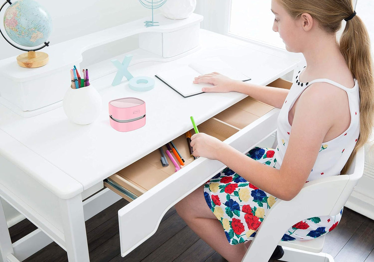 Mini Desktop Vacuum Cleaner for Table Dust (Pink AA Battery)