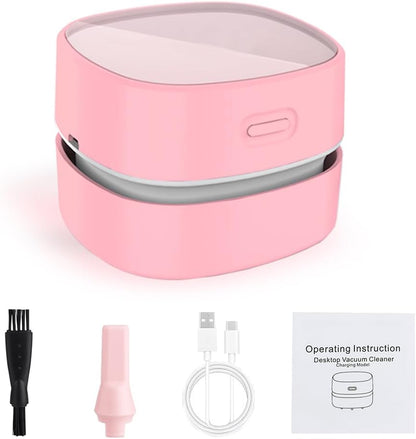 Mini Desktop Vacuum Cleaner for Table Dust (Pink AA Battery)