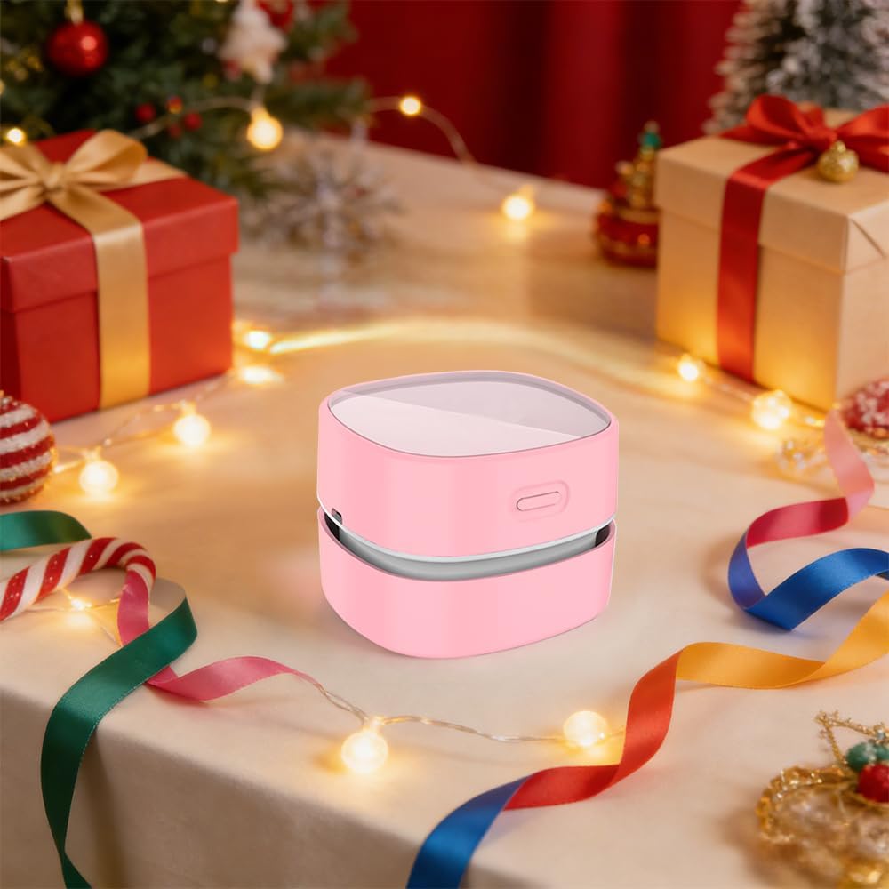Mini Desktop Vacuum Cleaner for Table Dust (Pink AA Battery)