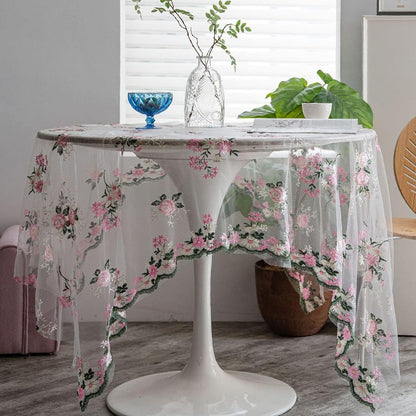Elegant Lace Tablecloth Floral Embroidery Lace Table Cover Overlay for Party Wedding Kitchen Dining Home Decorations (Pink,51"x51")