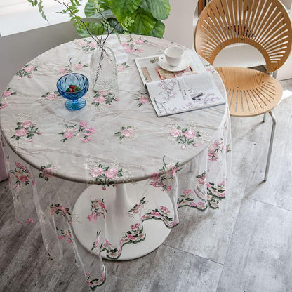 Elegant Lace Tablecloth Floral Embroidery Lace Table Cover Overlay for Party Wedding Kitchen Dining Home Decorations (Pink,51"x51")