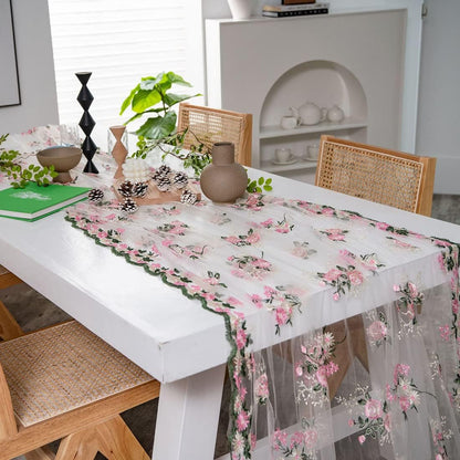 Elegant Lace Tablecloth Floral Embroidery Lace Table Cover Overlay for Party Wedding Kitchen Dining Home Decorations (Pink,51"x51")