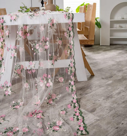 Elegant Lace Tablecloth Floral Embroidery Lace Table Cover Overlay for Party Wedding Kitchen Dining Home Decorations (Pink,51"x51")
