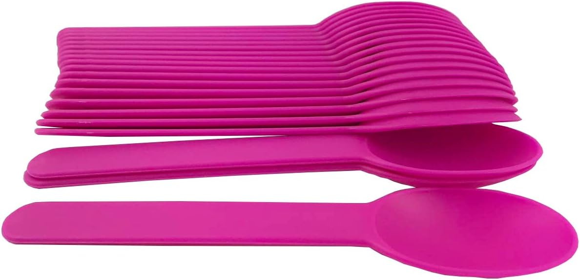 MMvolesy Pink Premium Plastic Spoons 5.9Ice Cream &Dessert Spoon 50 Count