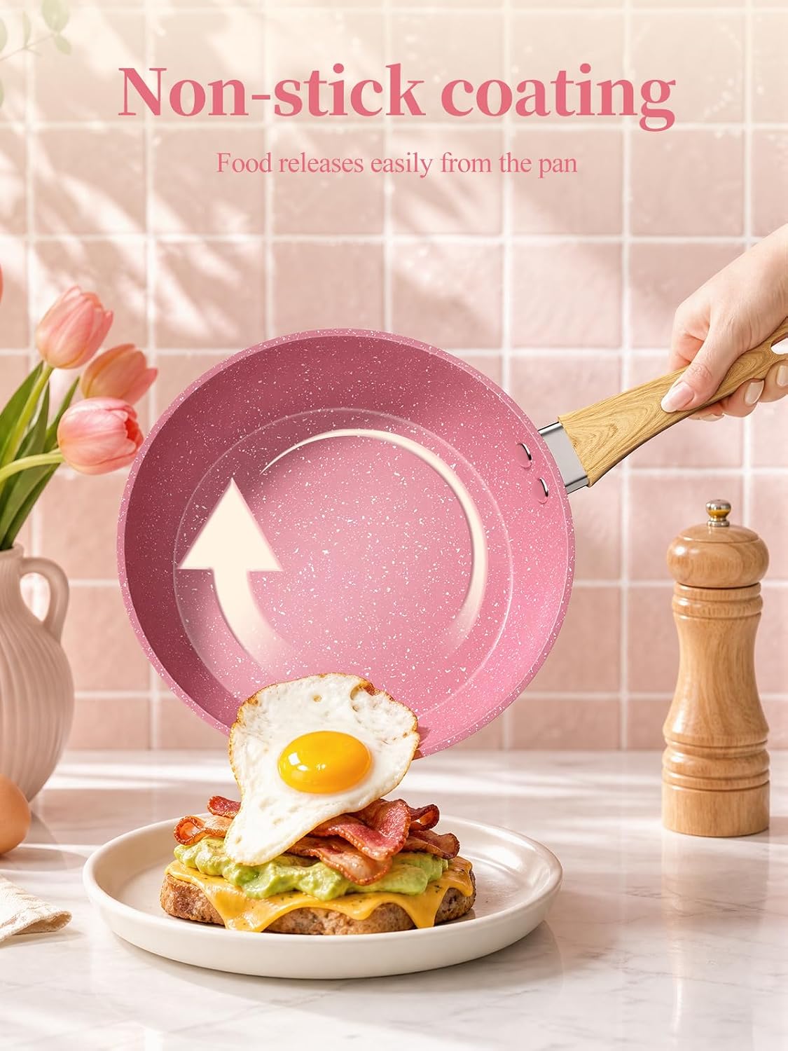 8-Inch Pink Nonstick Frying Pan Small Egg Pan Skillet