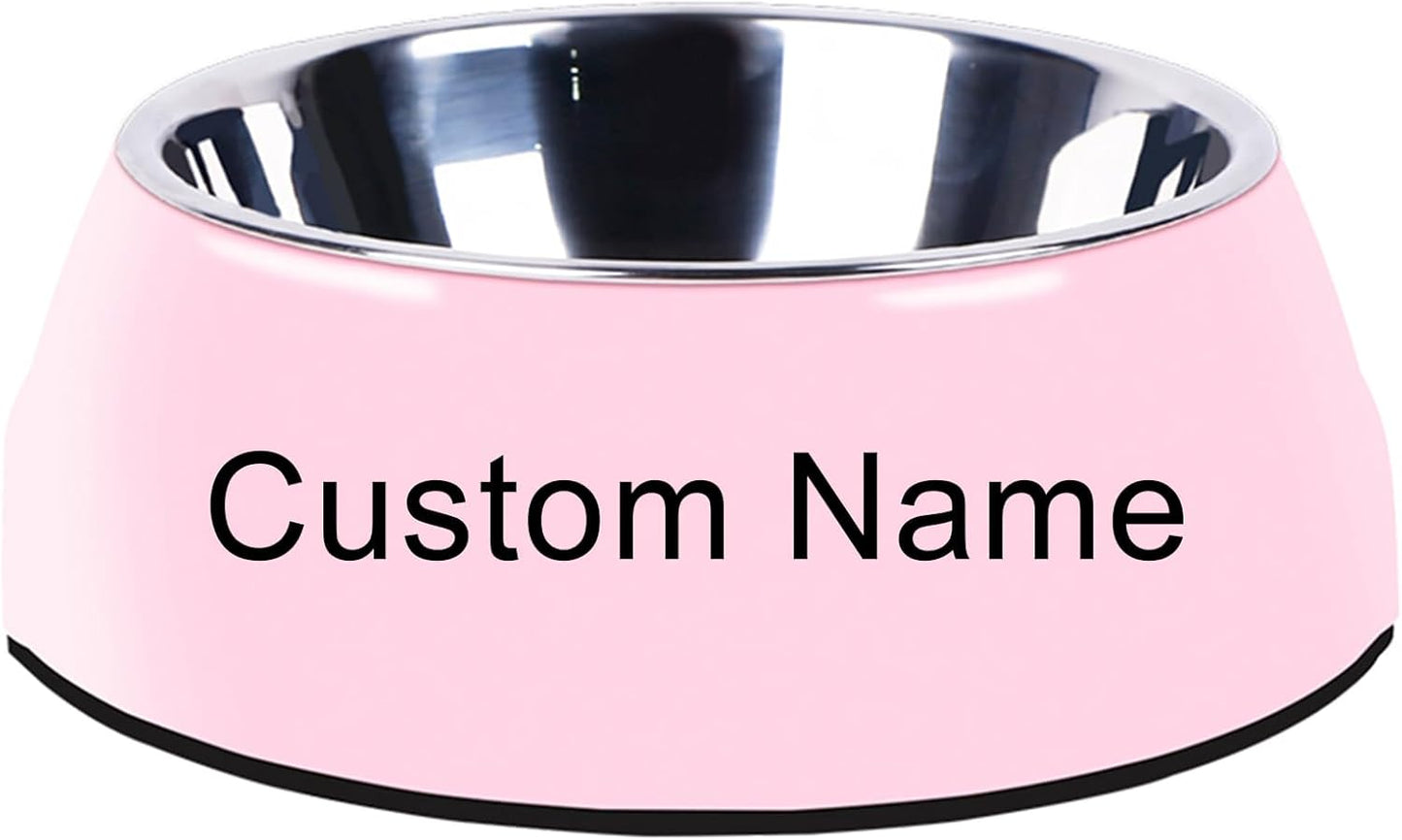 Personalized Stainless Steel Dog & Cat Food/Water Bowls – Custom Pet Name, Non-Slip, Easy Clean Feeding Dishes with Separate Plates(Pink)