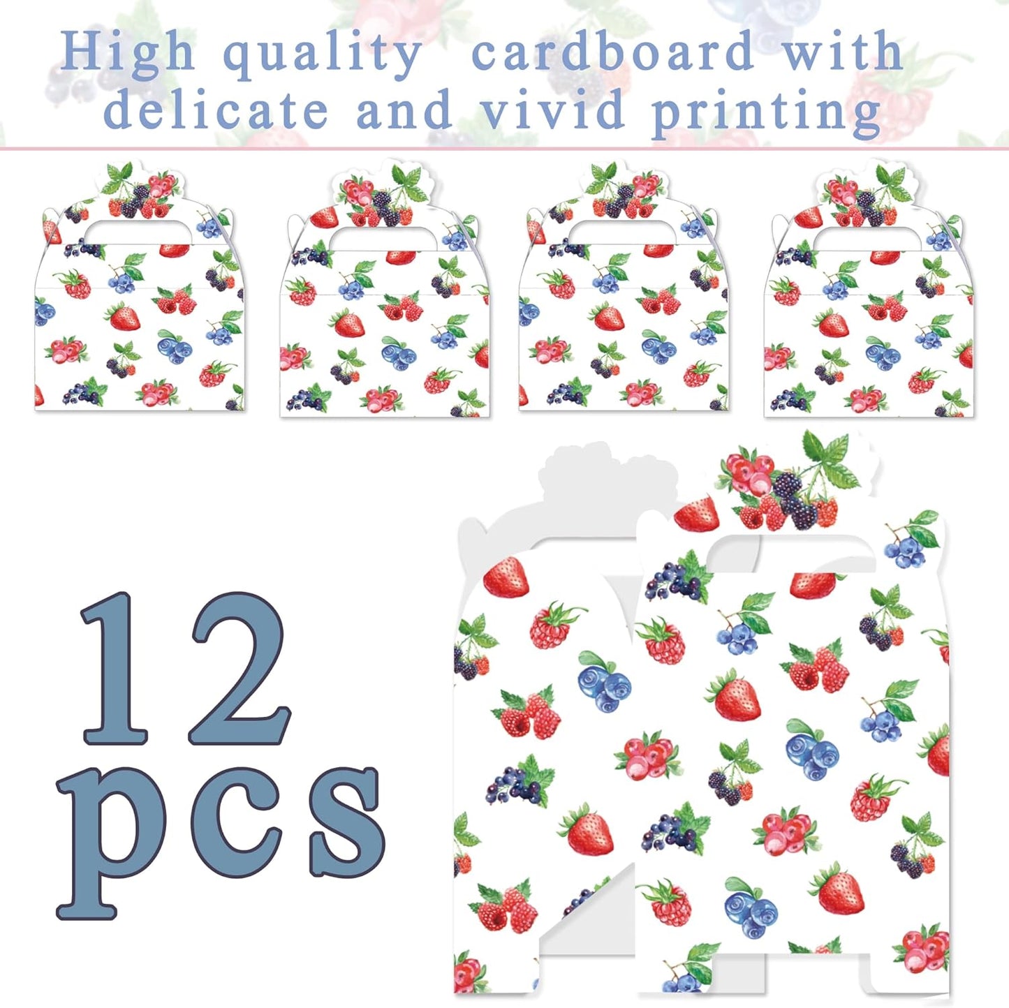 umoni Berry Favor Box Berry Sweet Birthday Baby Shower Party Supplies 12PCS Strawberry Raspberry Blueberry Gable Gift Box Berries Goodie Boxes for Fruit Theme Party Decor