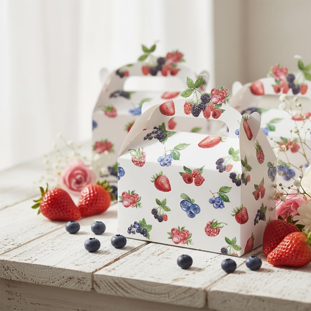 umoni Berry Favor Box Berry Sweet Birthday Baby Shower Party Supplies 12PCS Strawberry Raspberry Blueberry Gable Gift Box Berries Goodie Boxes for Fruit Theme Party Decor