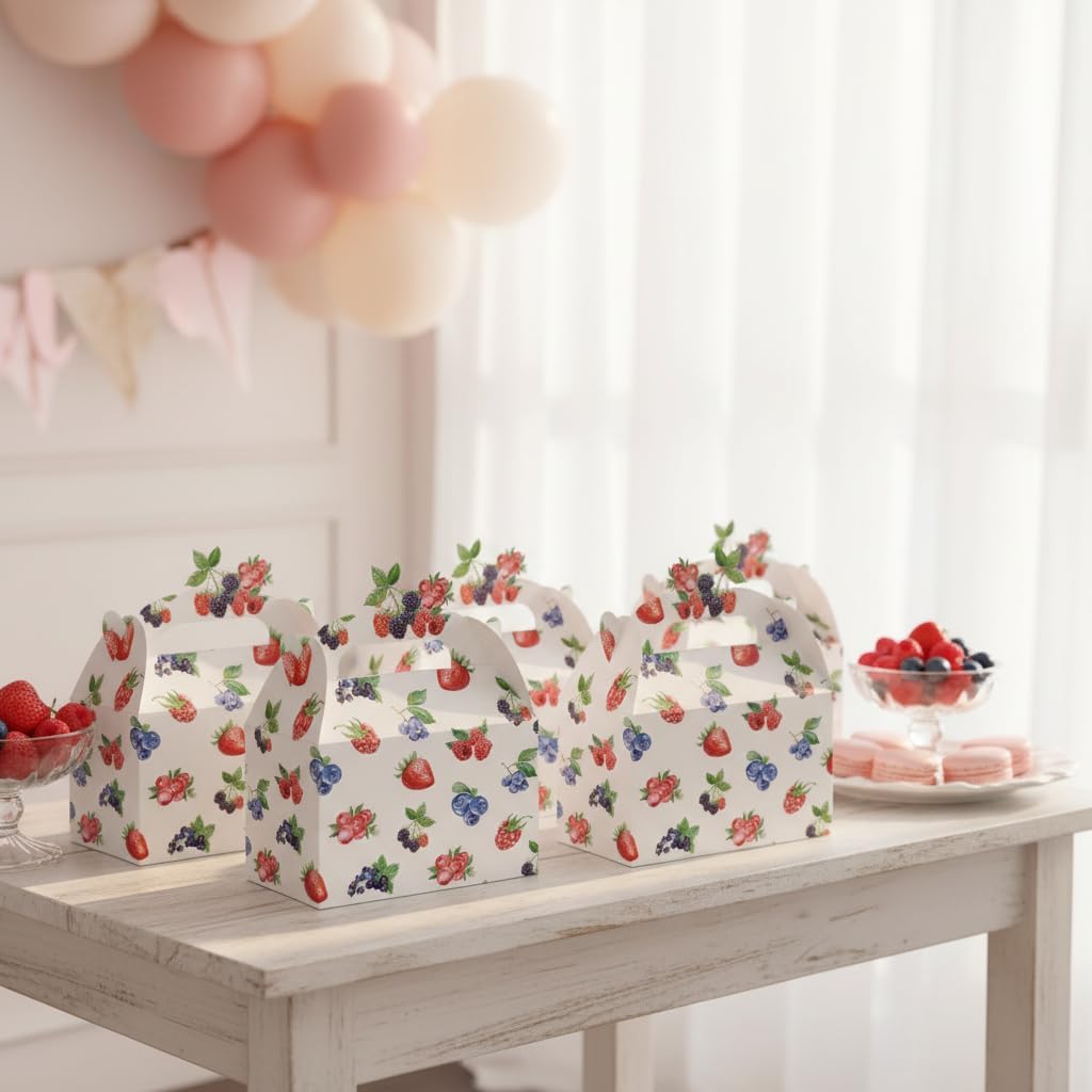 umoni Berry Favor Box Berry Sweet Birthday Baby Shower Party Supplies 12PCS Strawberry Raspberry Blueberry Gable Gift Box Berries Goodie Boxes for Fruit Theme Party Decor