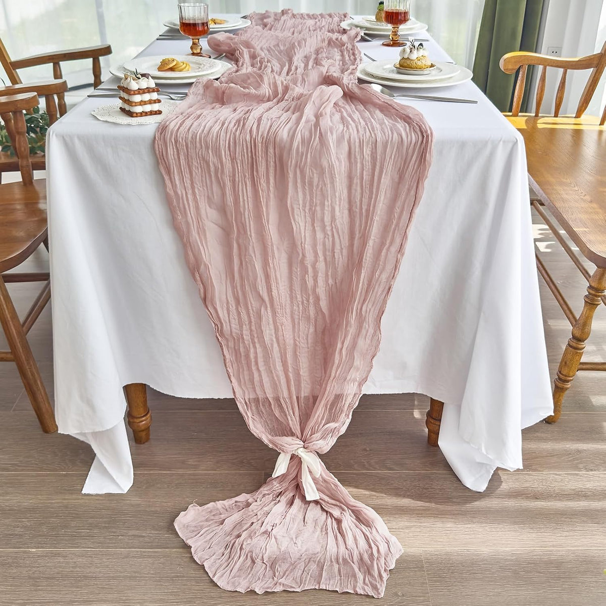 4 Pack Pink Cheesecloth Table Runner for Fall Birthday Party Home Decor