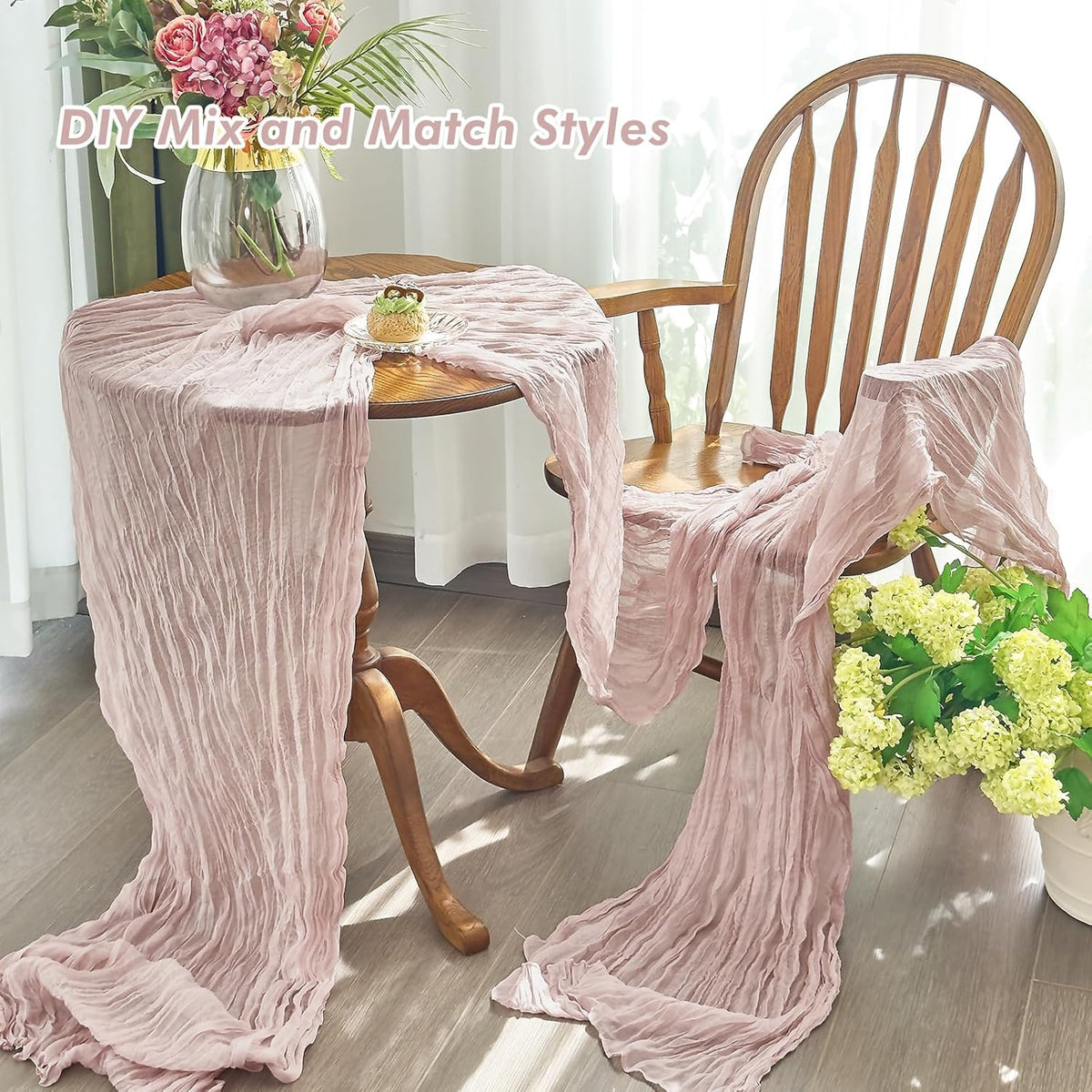 4 Pack Pink Cheesecloth Table Runner for Fall Birthday Party Home Decor