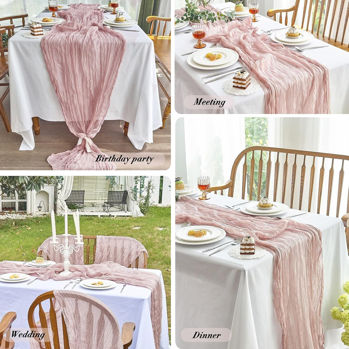 4 Pack Pink Cheesecloth Table Runner for Fall Birthday Party Home Decor