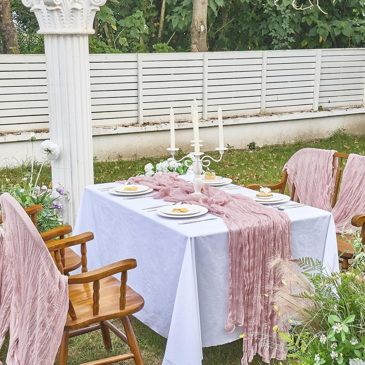 4 Pack Pink Cheesecloth Table Runner for Fall Birthday Party Home Decor