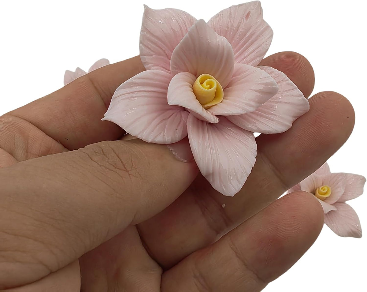 10 PCS 3D Flower Ceramic Tiles,1.6" Handmade Procelain Ceramic Flowers for Artwork,Fish Tank,Vases,Living Room, Dining Table,Office, Home Floral Decor (Double-Flowered Pink)