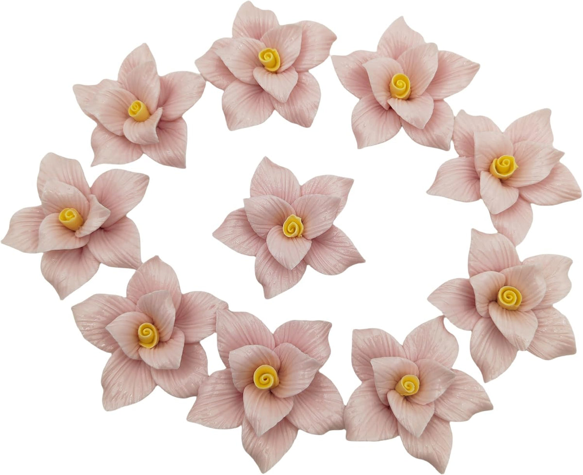 10 PCS 3D Flower Ceramic Tiles,1.6" Handmade Procelain Ceramic Flowers for Artwork,Fish Tank,Vases,Living Room, Dining Table,Office, Home Floral Decor (Double-Flowered Pink)