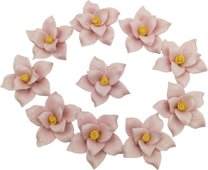 10 PCS 3D Flower Ceramic Tiles,1.6" Handmade Procelain Ceramic Flowers for Artwork,Fish Tank,Vases,Living Room, Dining Table,Office, Home Floral Decor (Double-Flowered Pink)