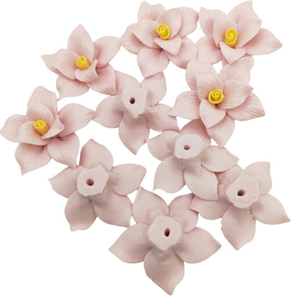 10 PCS 3D Flower Ceramic Tiles,1.6" Handmade Procelain Ceramic Flowers for Artwork,Fish Tank,Vases,Living Room, Dining Table,Office, Home Floral Decor (Double-Flowered Pink)