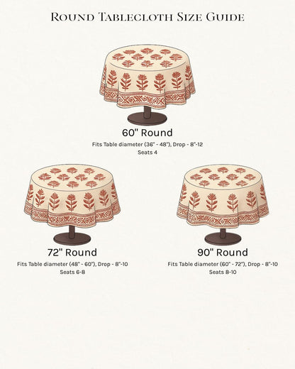 Cotton Blockprint Round Tablecloth, Gulbahar Pink, 90 Inches