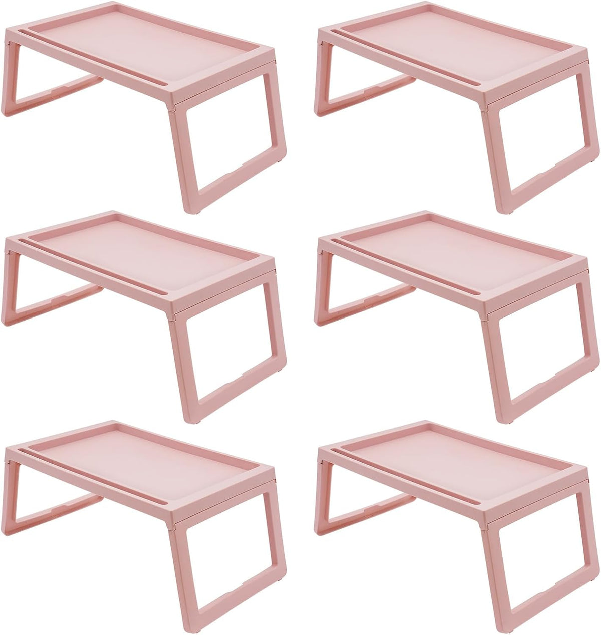 Foldable Lap Desk Set of 6, Portable Tray Table with Charging Hole & Tablet Slot for Bed Sofa Lightweight Laptop Stand for Home Office Kids Adults, White (Pink, 6Pcs)