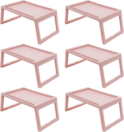 Foldable Lap Desk Set of 6, Portable Tray Table with Charging Hole & Tablet Slot for Bed Sofa Lightweight Laptop Stand for Home Office Kids Adults, White (Pink, 6Pcs)