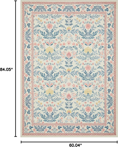 Pink Rug 5x7 Washable Cute Kids Girls Room Boho Floral Area Rugs