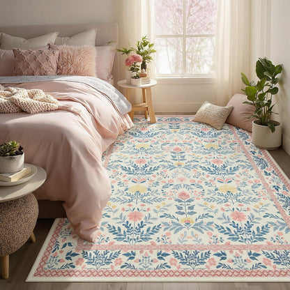 Pink Rug 5x7 Washable Cute Kids Girls Room Boho Floral Area Rugs