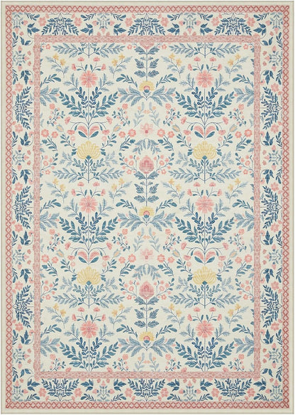 Pink Rug 5x7 Washable Cute Kids Girls Room Boho Floral Area Rugs