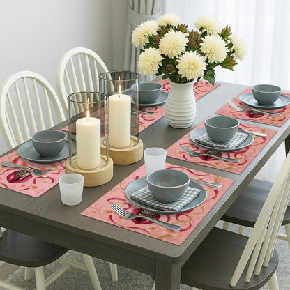 Elegant Floral Placemats, Modern Peach Design for Dining Table, Decorative Non-Slip Washable Indoor Outdoor Kitchen Party Placemats Set of 6