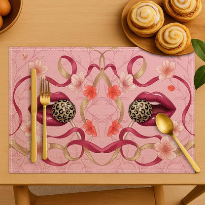 Elegant Floral Placemats, Modern Peach Design for Dining Table, Decorative Non-Slip Washable Indoor Outdoor Kitchen Party Placemats Set of 6
