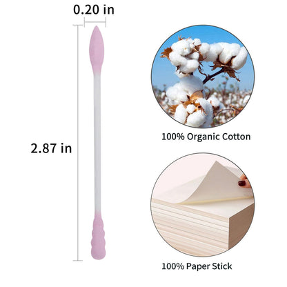 Pink Cotton Swabs Spiral Pointed - 200 Count Organic Cotton Buds Double Side Tightly Wrapped Precision Cotton Tips Paper Stick Soft Gentle Lint-Free Cruelty-Free, Spiral & Pointy (Pink)