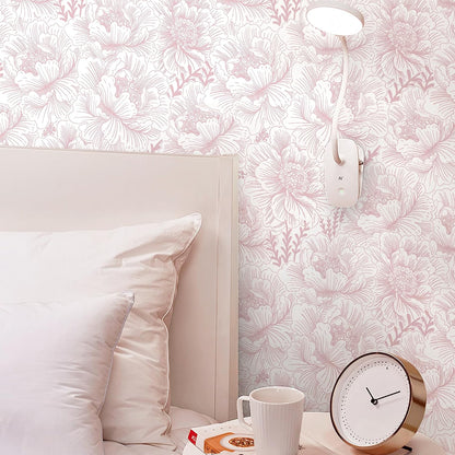 17.3in×118in Floral Peel and Stick Wallpaper Boho Contact Paper Pink and White Wall Paper Modern Removable Wallpaper for Bedroom Bathroom Nursery Mural Wall Self Adhesive Waterproof Vinyl Roll