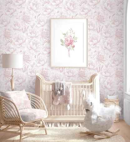 17.3in×118in Floral Peel and Stick Wallpaper Boho Contact Paper Pink and White Wall Paper Modern Removable Wallpaper for Bedroom Bathroom Nursery Mural Wall Self Adhesive Waterproof Vinyl Roll